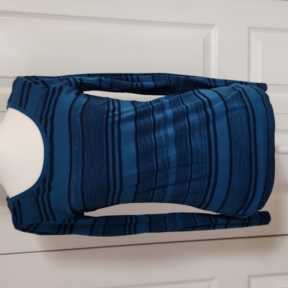 Ann Taylor Loft long sleeve scoop neck T-shirt. XS. Teal with Navy Blue Stripes.